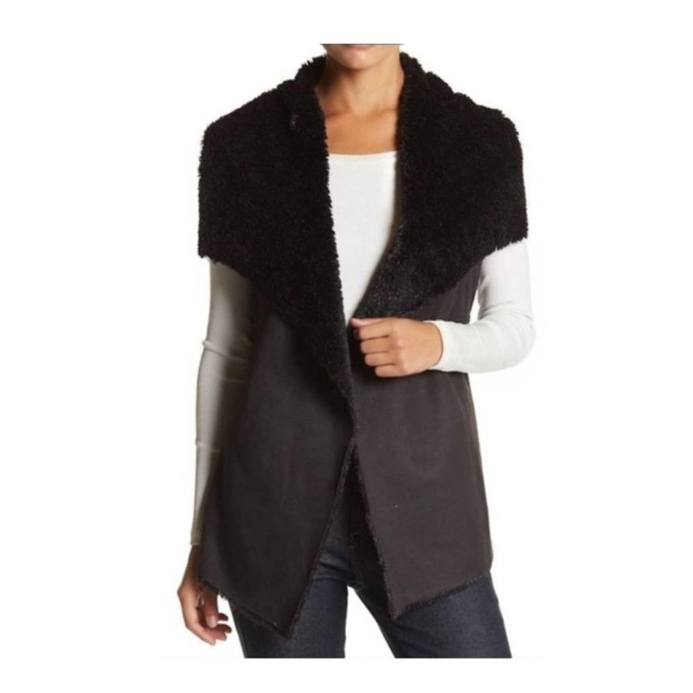 Romeo + Juliet Couture Faux Fur Suede Open Drape Sleeveless Vest Black Size S